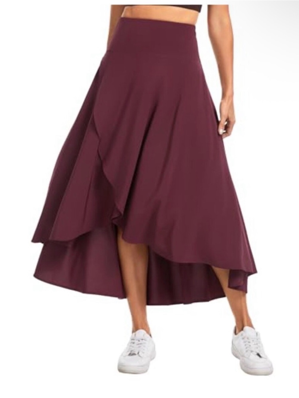 HALARA Burgundy High-Low Ruffle Skirt